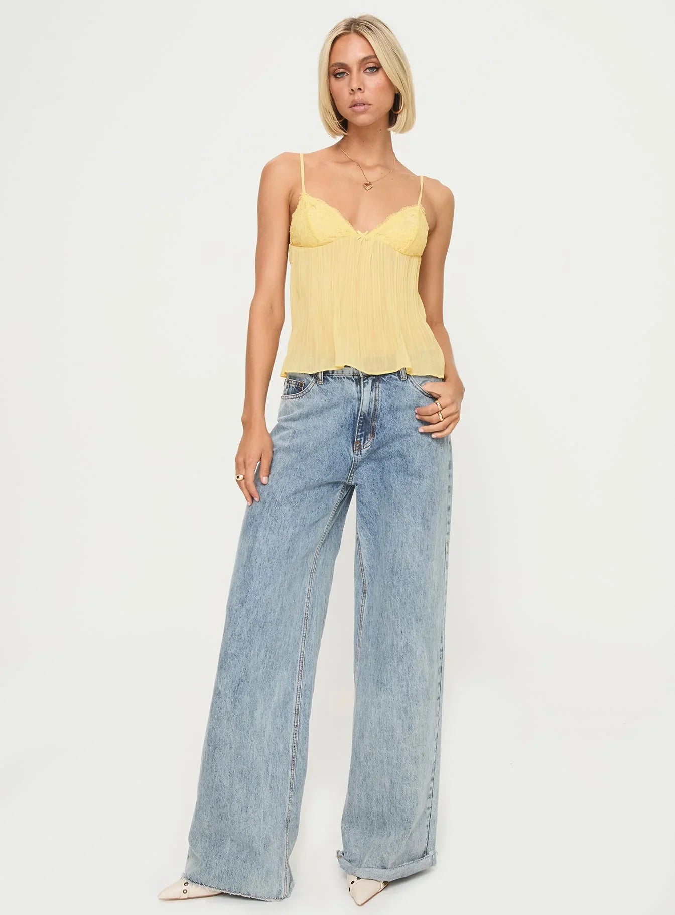 Top plisado de encaje - Amarillo suave