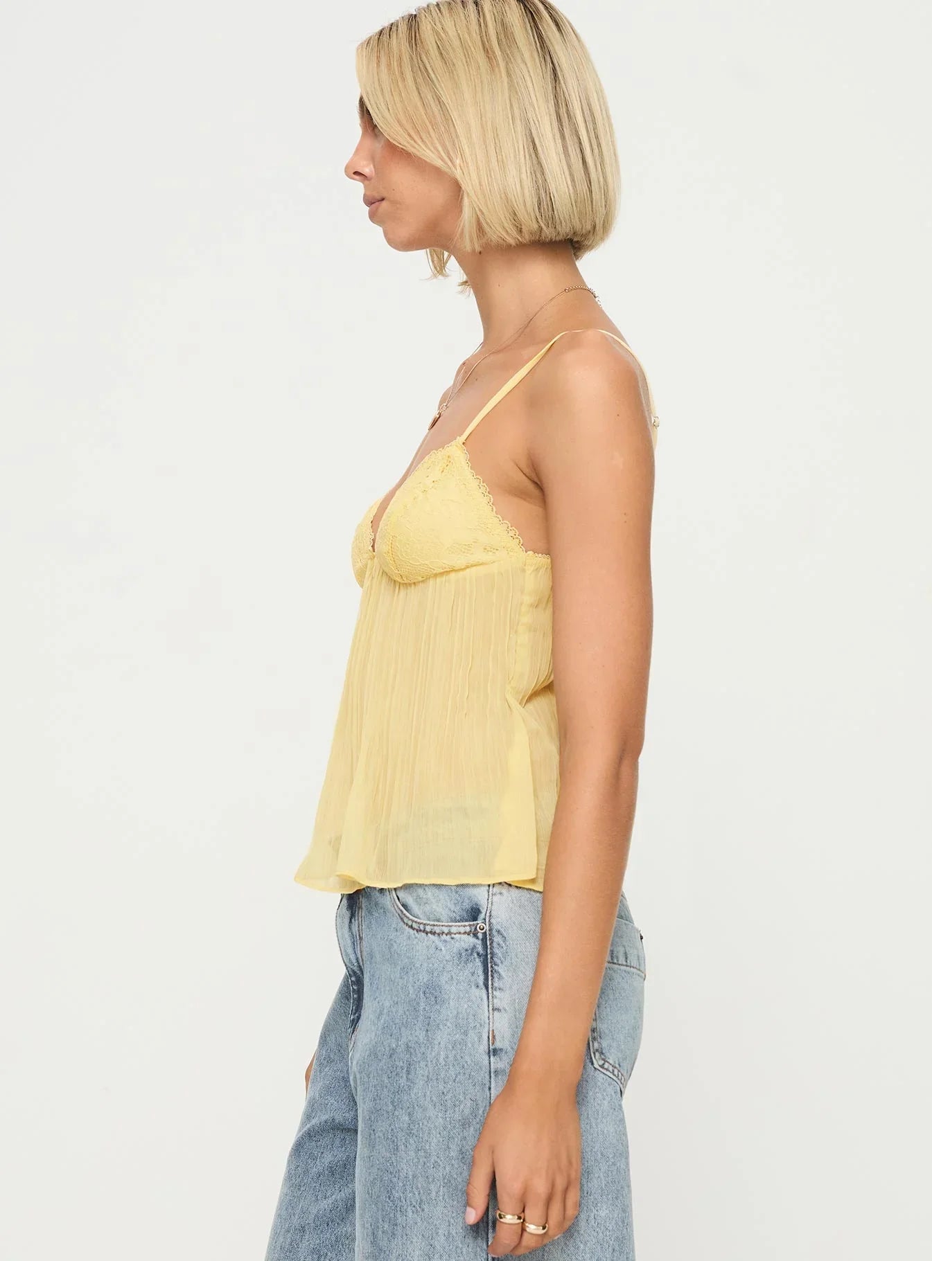 Top plisado de encaje - Amarillo suave