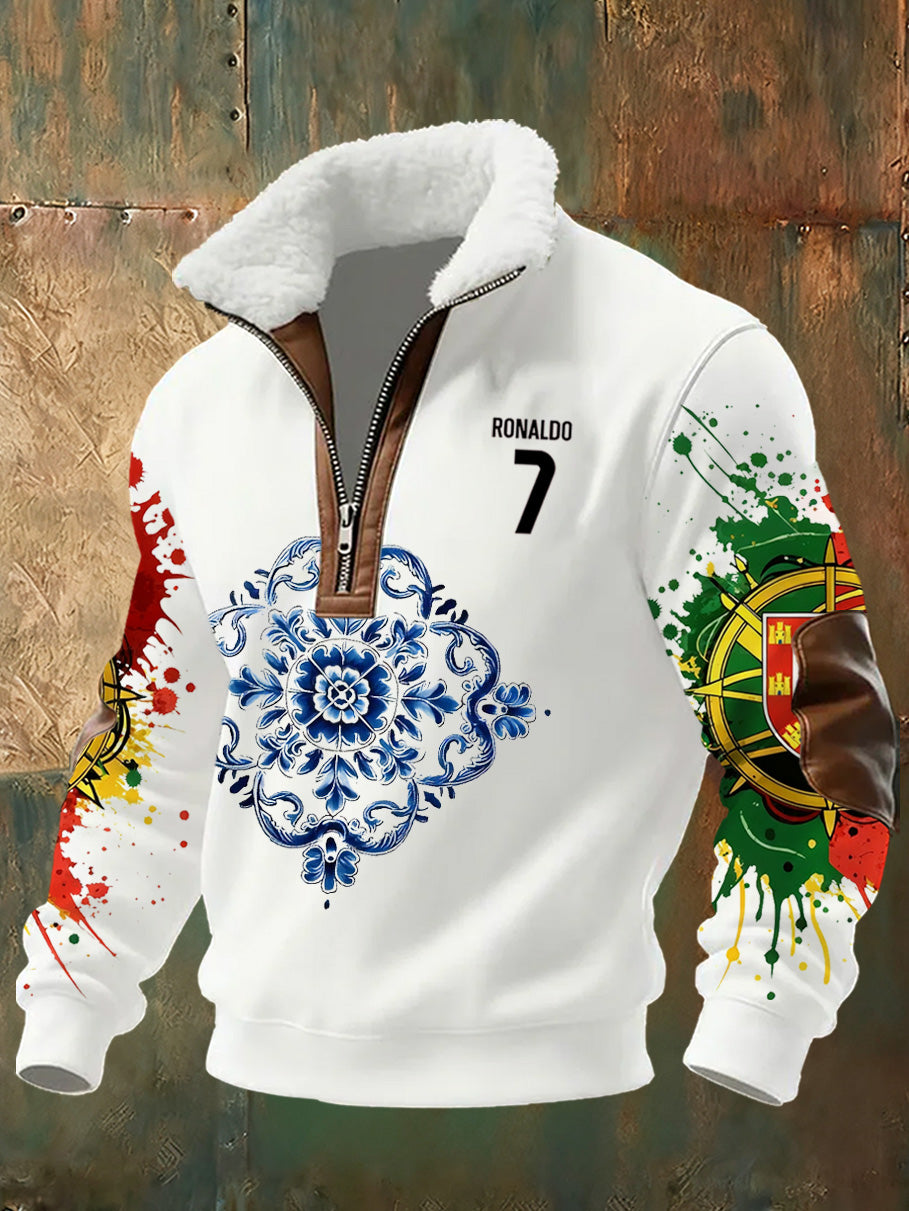 Мъжки пуловер с печат на португалски