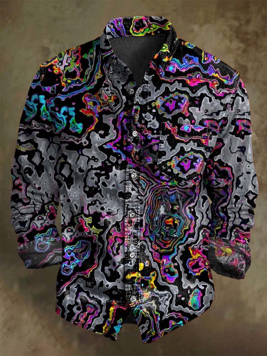 Цветна абстрактна контрастна печатна Casual риза с дълъг ръкав