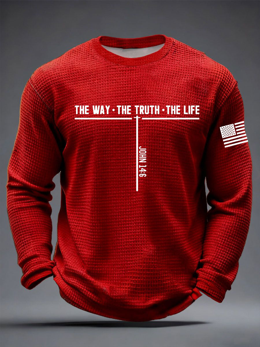 Мъжка тениска Исус Пътят Истината Животът Кръст Уафъл С Дълги Ръкави