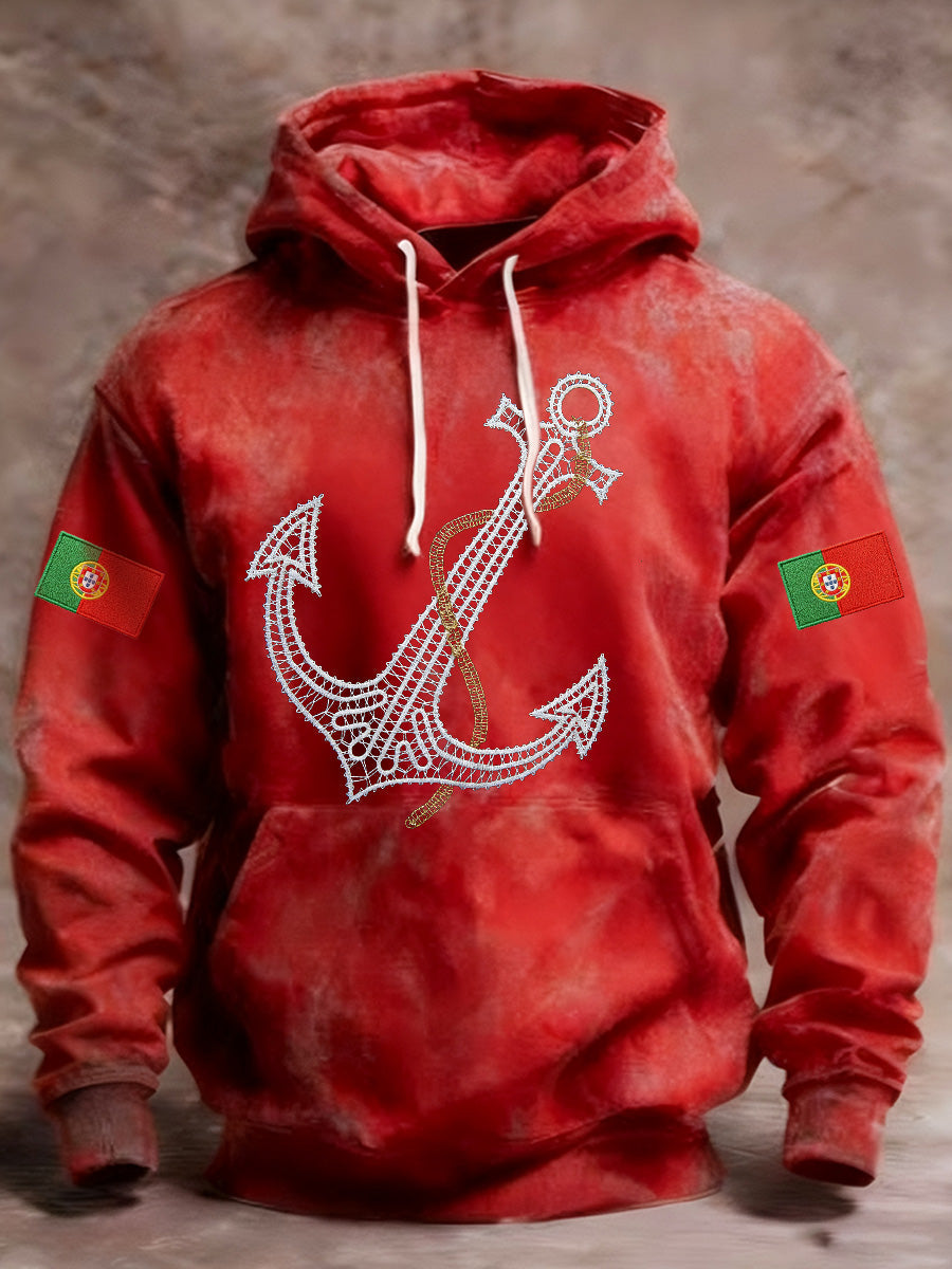 Мъжки памучен суичър с качулка с печат на португалския флаг