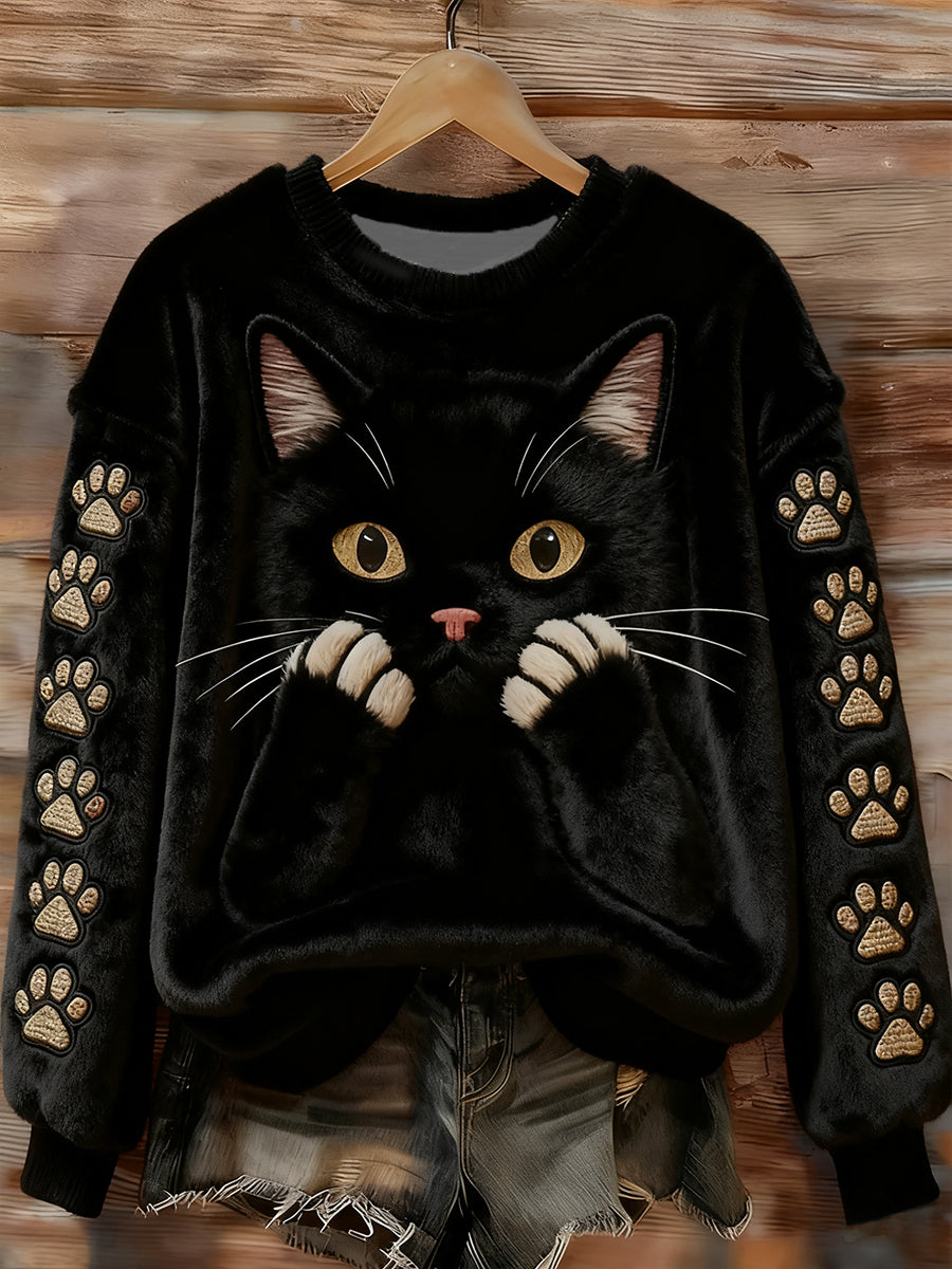 Смешен котешки худи от фланела за жени