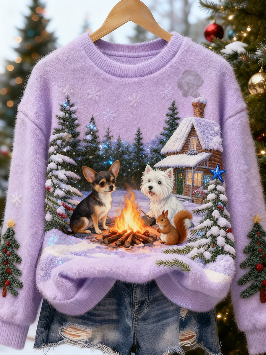 Ретро животински принт за жени Коледно изкуство Casual фланелена блуза