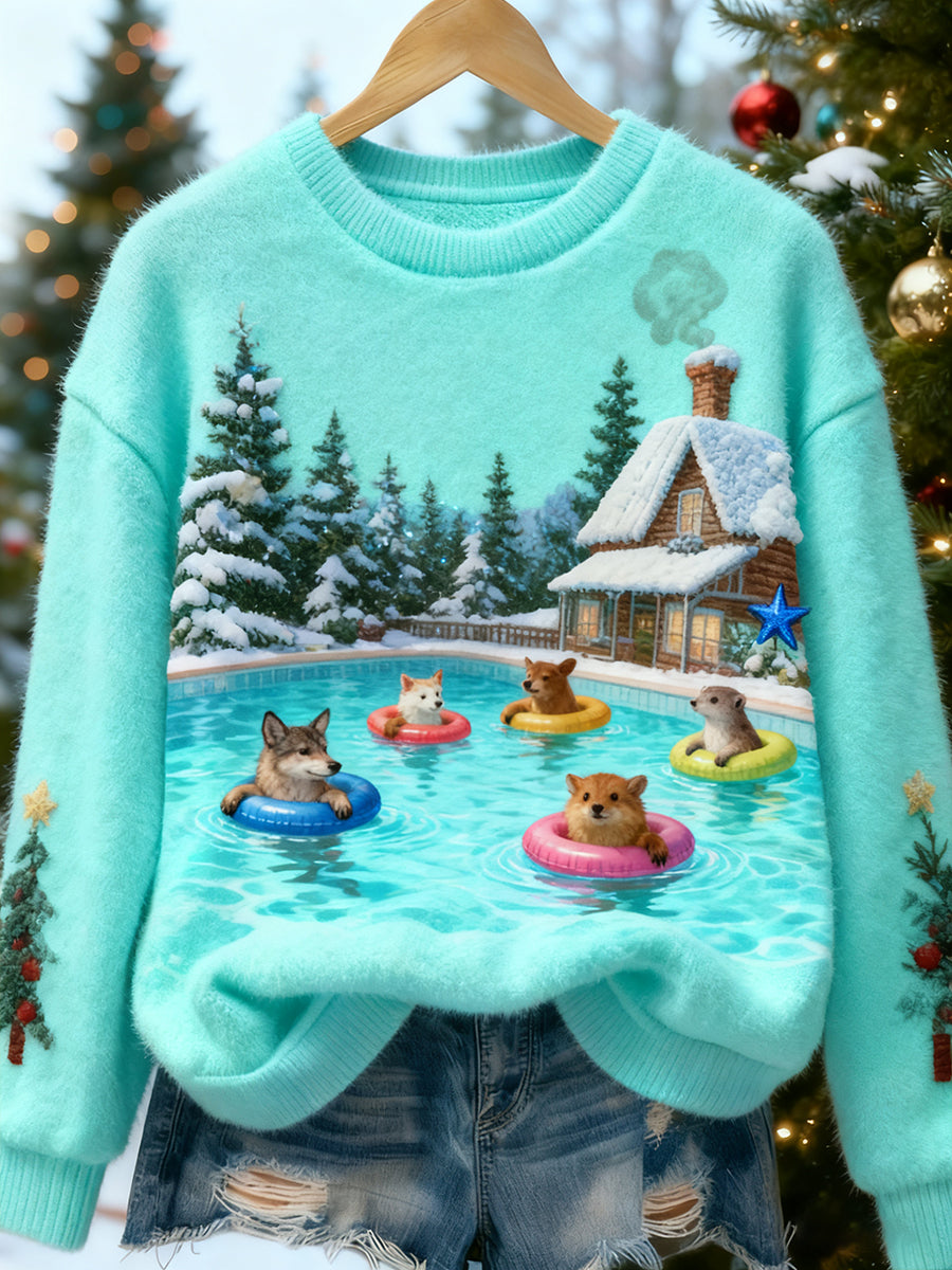 Ретро коледен арт женска печатна Casual фланелена блуза