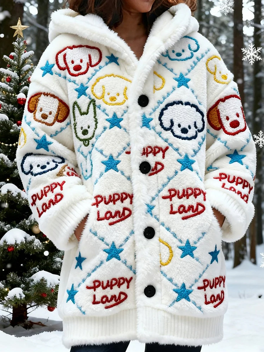 Ретро животинска графика удобна фланелена якета за жени