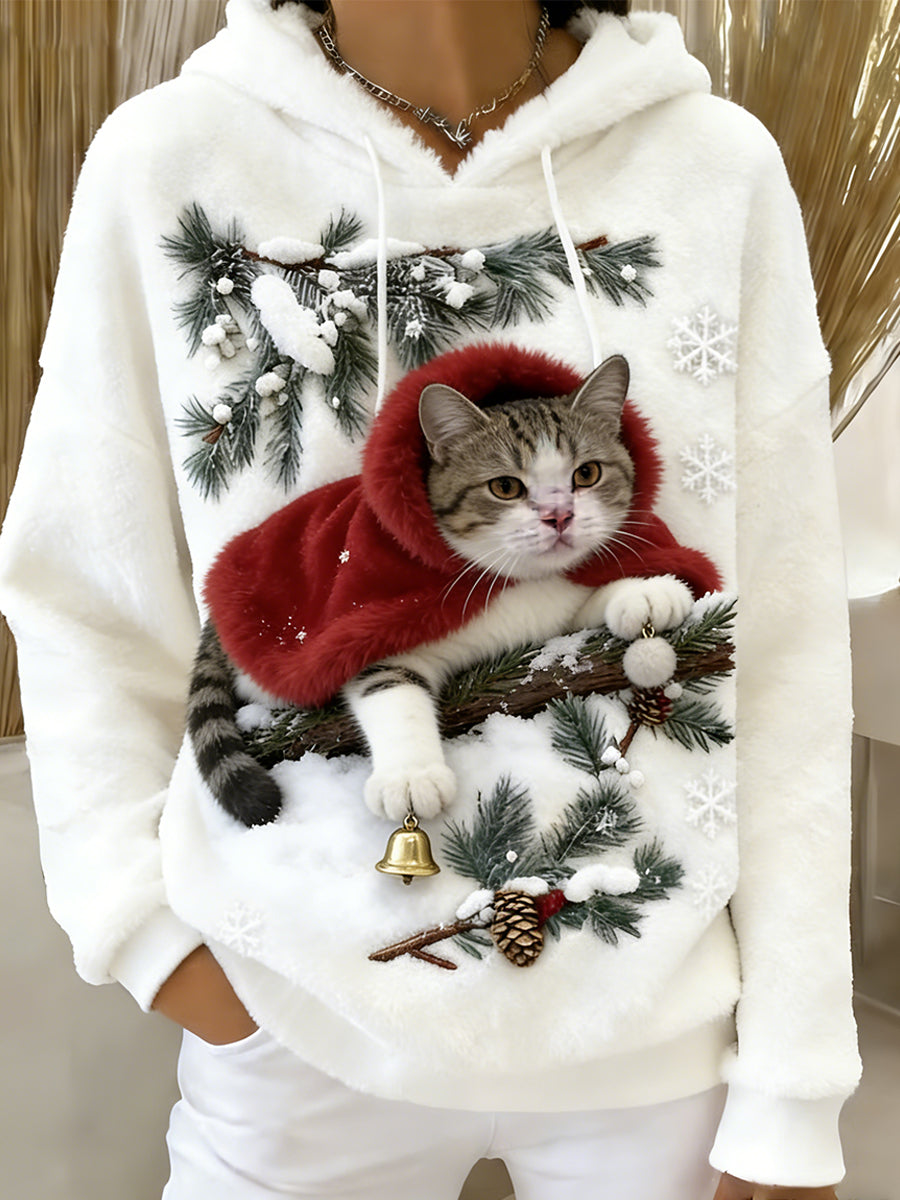 Ретро дамски худи с животински принт от комфортна фланела