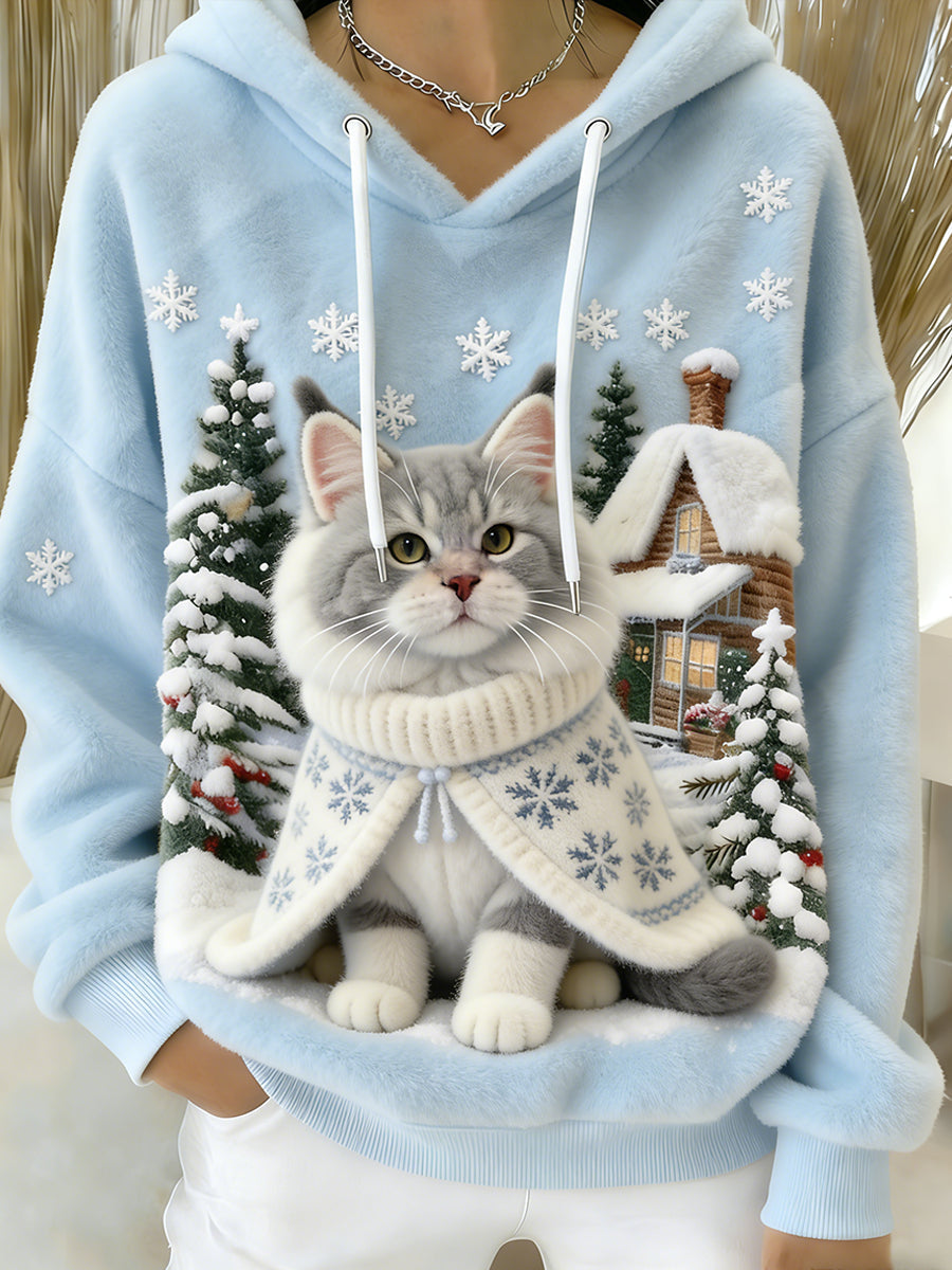 Ретро женски суитшърт с качулка от фланела с животински принт