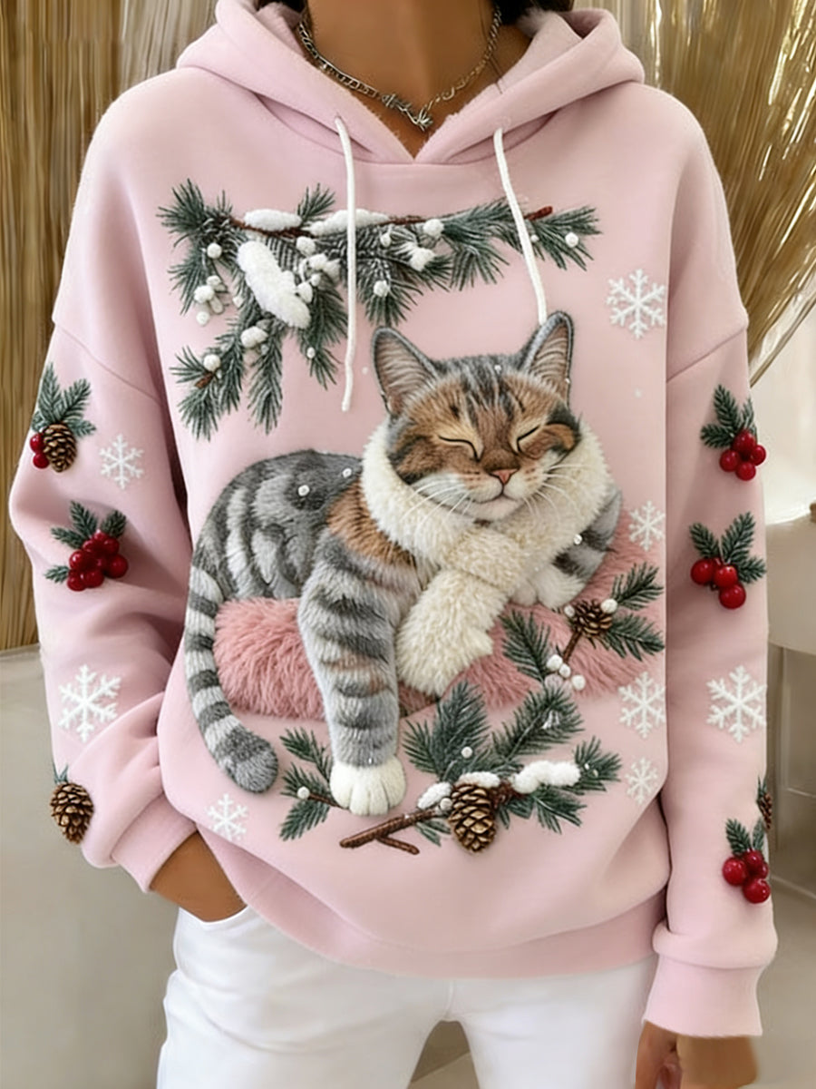 Ретро женски пуловер с качулка и животински принт от комфортна фланела