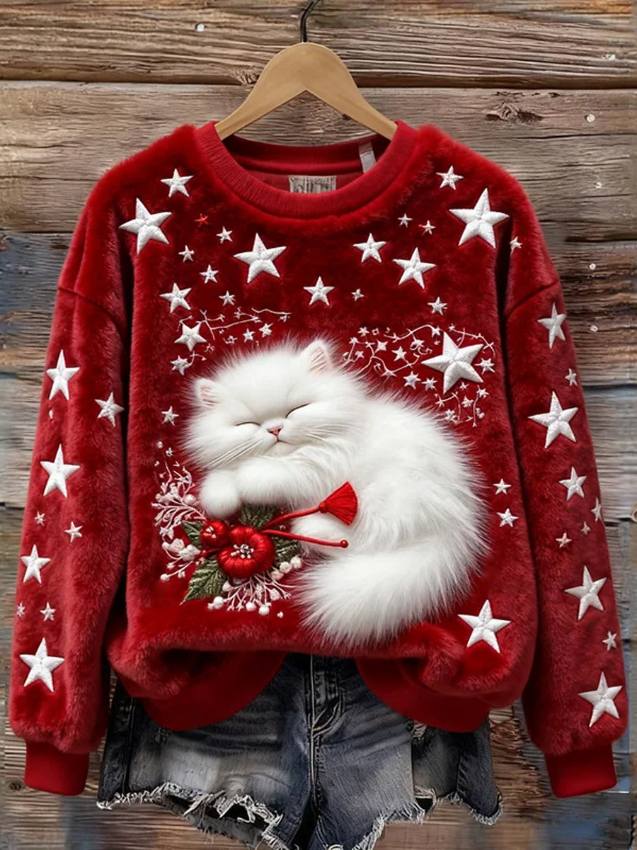 Ретро печат на животински мотиви, удобен женски фланелен топ