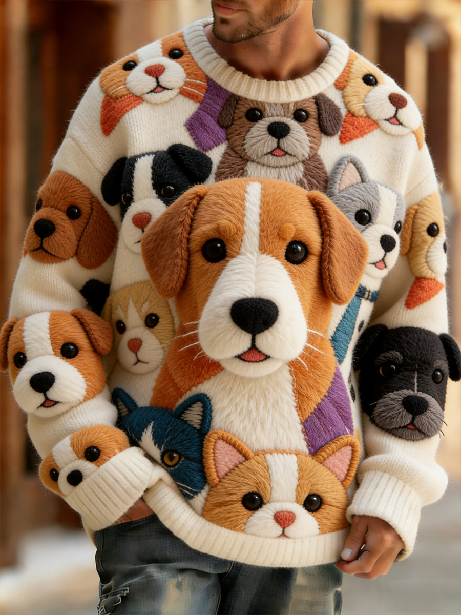 Ретро абстрактен Арт Принт удобен плетен топ за мъже