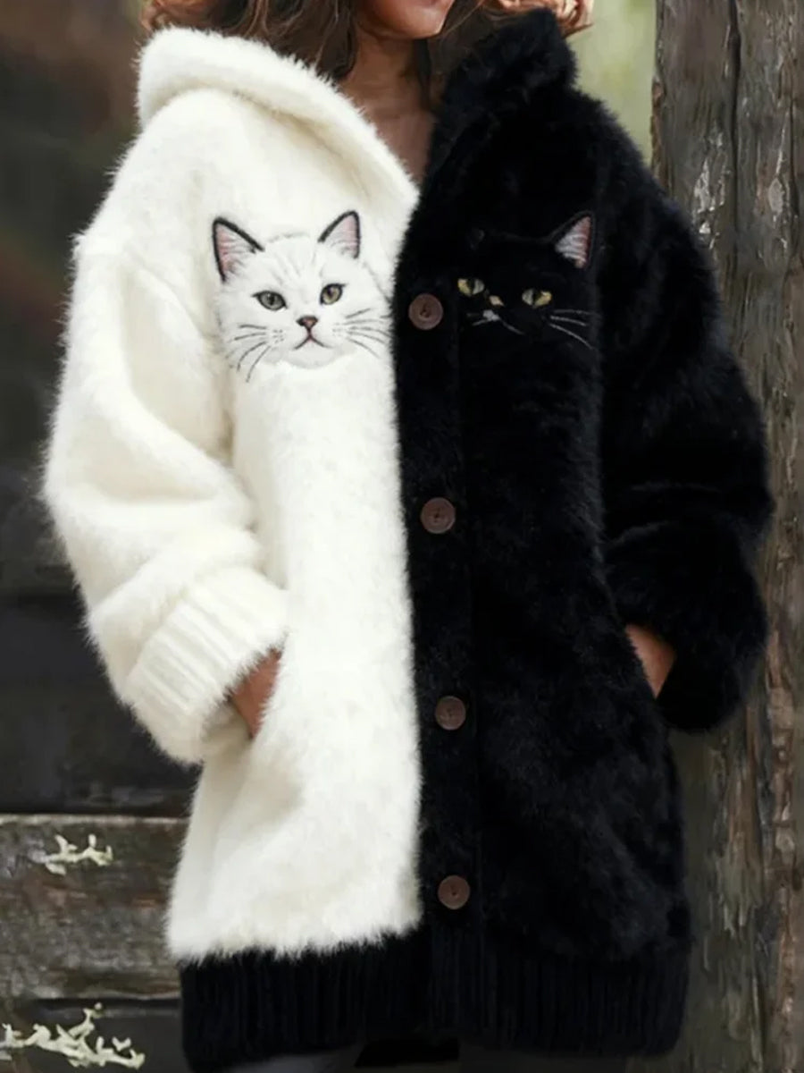 Ретро женски кардиган с животински принт от комфортна фланела