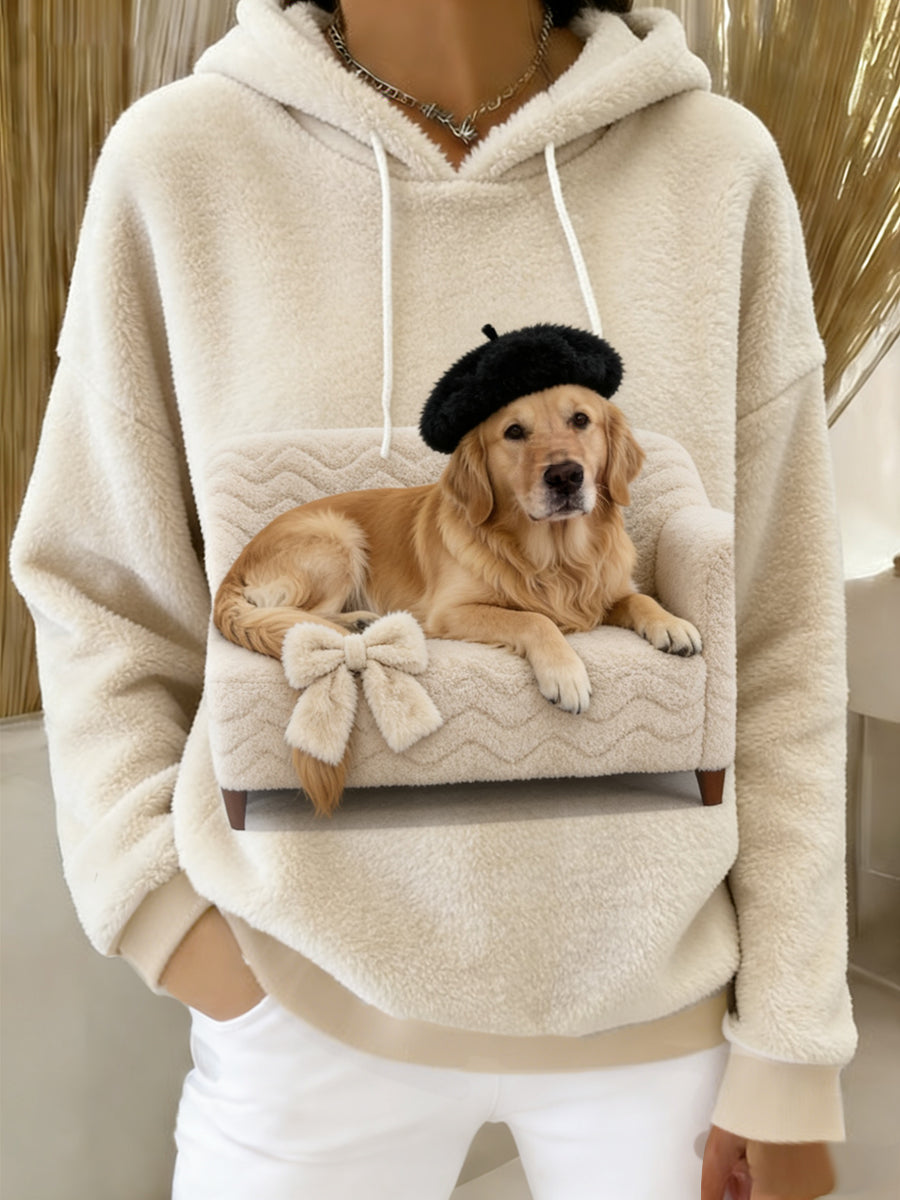 Ретро женски суитшърт с капюшон от фланела с животински принт