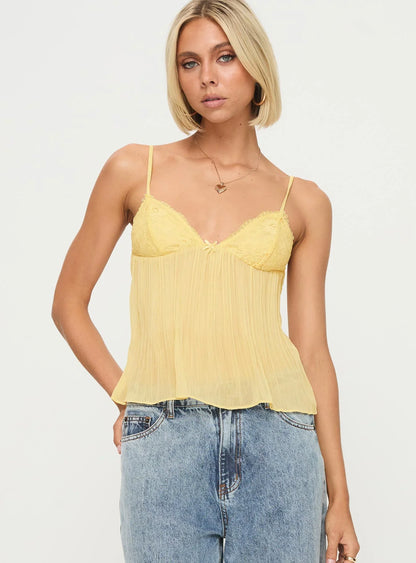 Top plisado de encaje - Amarillo suave