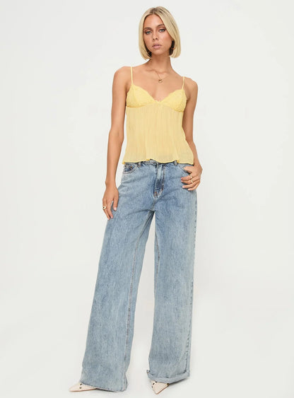Top plisado de encaje - Amarillo suave