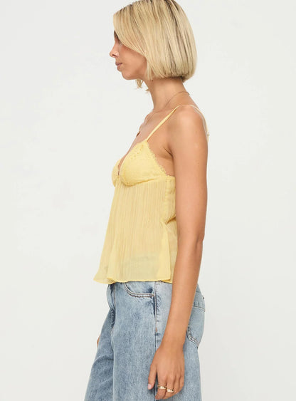 Top plisado de encaje - Amarillo suave