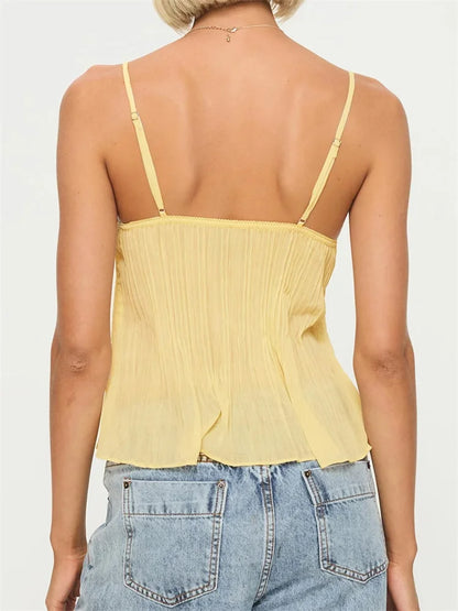 Top plisado de encaje - Amarillo suave