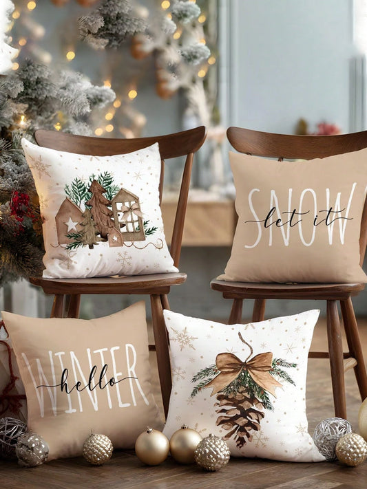 Винтидж Коледни Арт Принт Калъфки 4 Часа Включително Възглавници