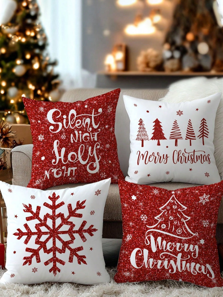 Винтидж Коледна Арт Принт Калъфки 4 Часа Включително Възглавнички