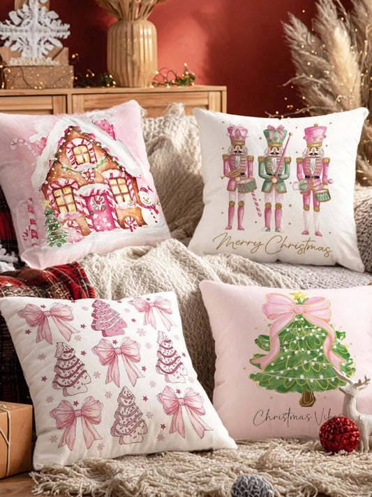 Винтидж Коледна Арт Принт Калъфки 4 Часа Възглавници Вмъквания Не Включени