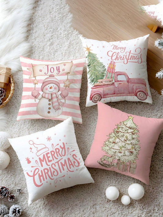 Винтидж Коледна Арт Принт Калъфки 4 Части Включително Възглавници