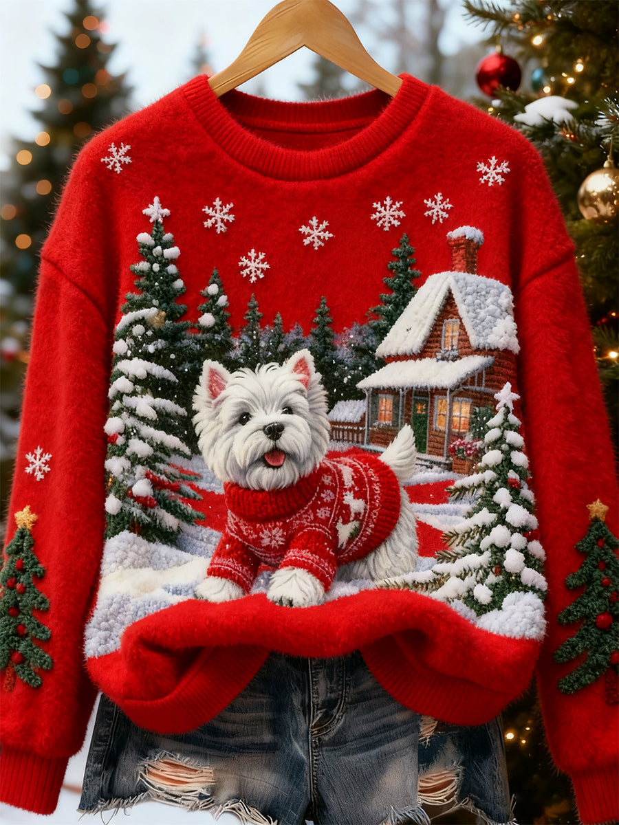 Ретро коледно изкуство с животни - дамски печатен casual фланелен топ