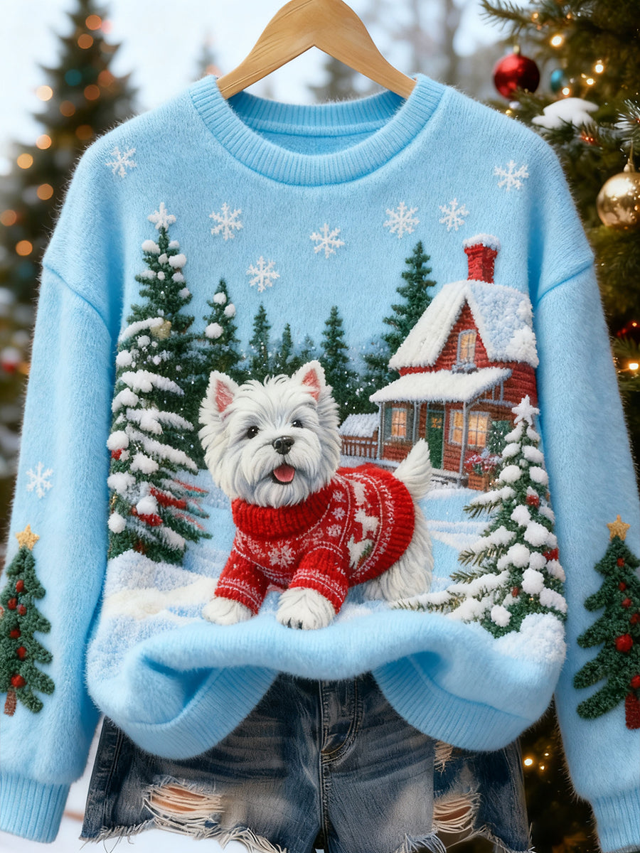 Ретро коледно изкуство с животни - дамски печатен casual фланелен топ