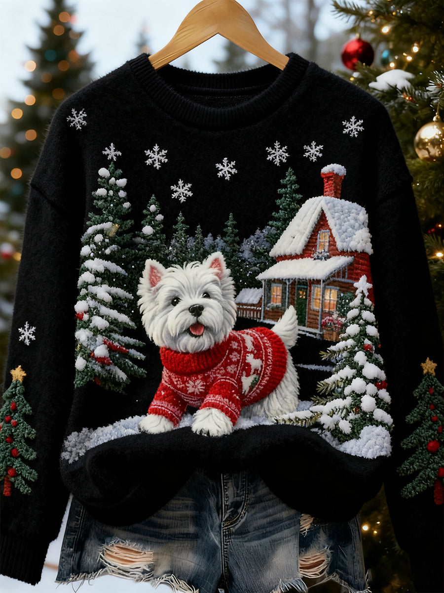 Ретро коледно изкуство с животни - дамски печатен casual фланелен топ