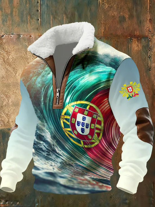 Мъжки суитшърт с печат на португалското знаме, с яка Stand-Up
