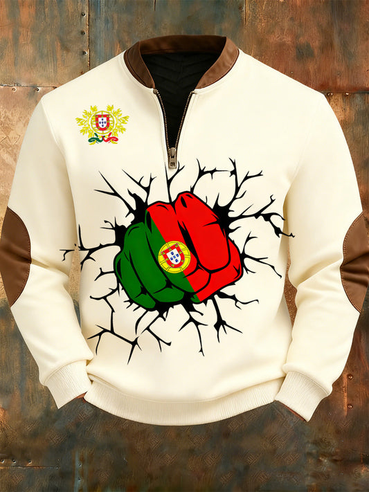 Мъжки пуловер с печат на португалски