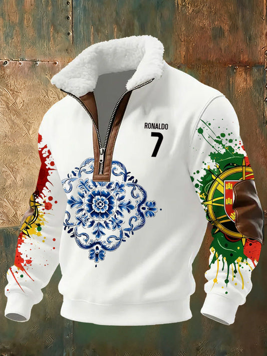 Мъжки пуловер с печат на португалски