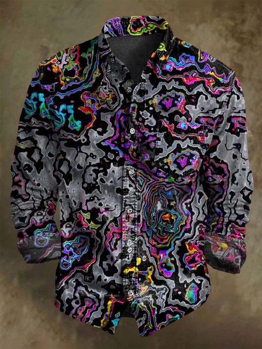 Цветна абстрактна контрастна печатна Casual риза с дълъг ръкав