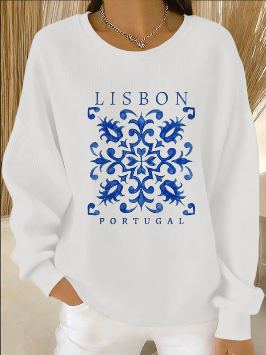 Печат на португалско изкуство Casual дамски суитшърт с дълги ръкави
