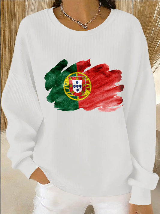 Печат на португалско изкуство Casual дамски блузон с дълъг ръкав