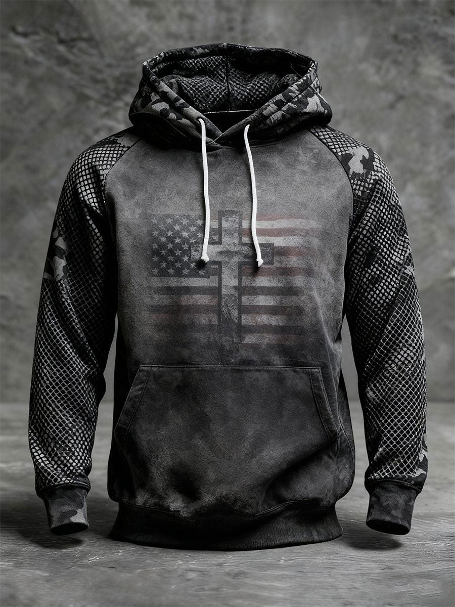 Винтидж американски флаг Hoodie за мъже