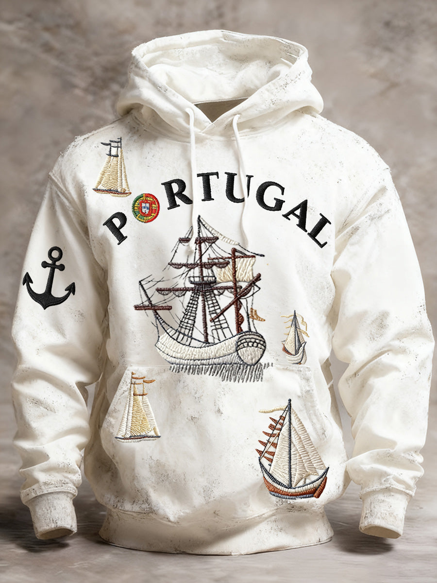 Мъжки печатен португалски флаг Casual суичър с качулка