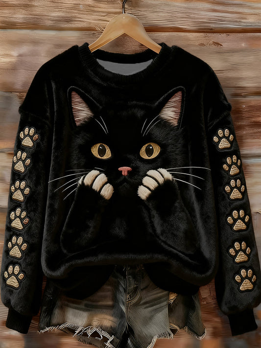 Смешен дамски котешки худи от фланела