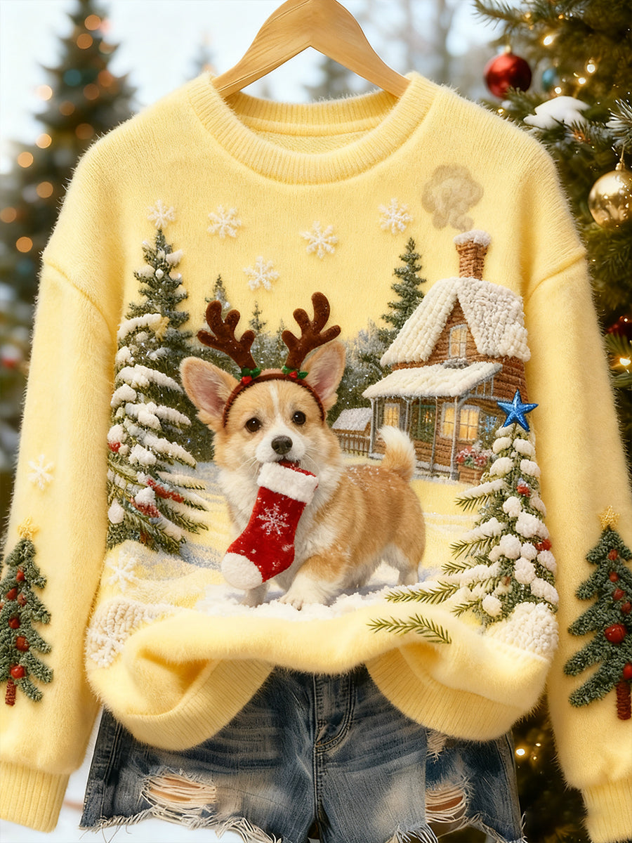 Ретро животински печат на женски коледен арт Casual фланела топ