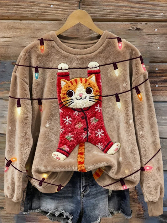 Ретро животински принт дамски коледен артикул Casual фланелена блуза