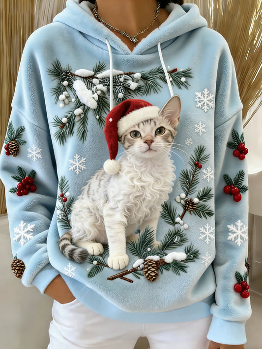 Ретро женски пуловер с качулка от фланела с животински принт