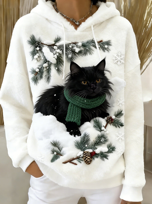 Ретро женски суитшърт с качулка от фланела с животински принт