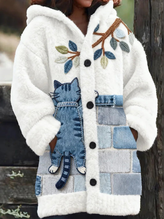 Ретро печат на животни комфортна фланелена яке за жени