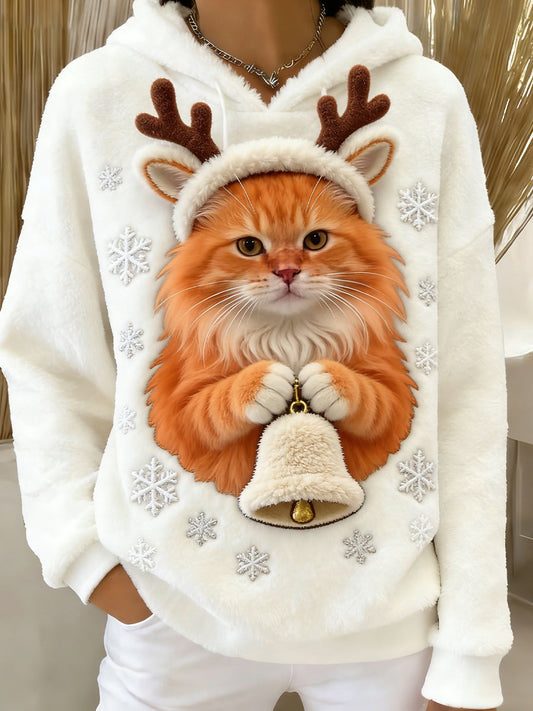 Ретро женски пуловер с качулка от фланела с животински мотиви