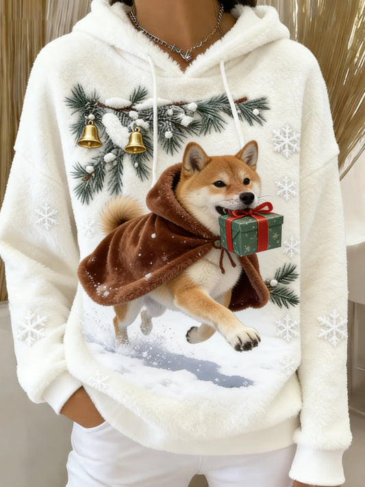 Ретро женски пуловер с качулка, отпечатан с животински мотиви