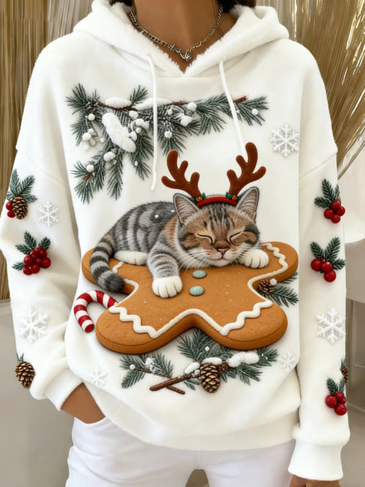 Женски ретро суитшърт с качулка от фланела с животински принт