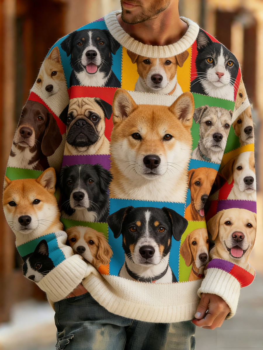 Ретро абстрактен животински арт принт удобен плетен топ за мъже