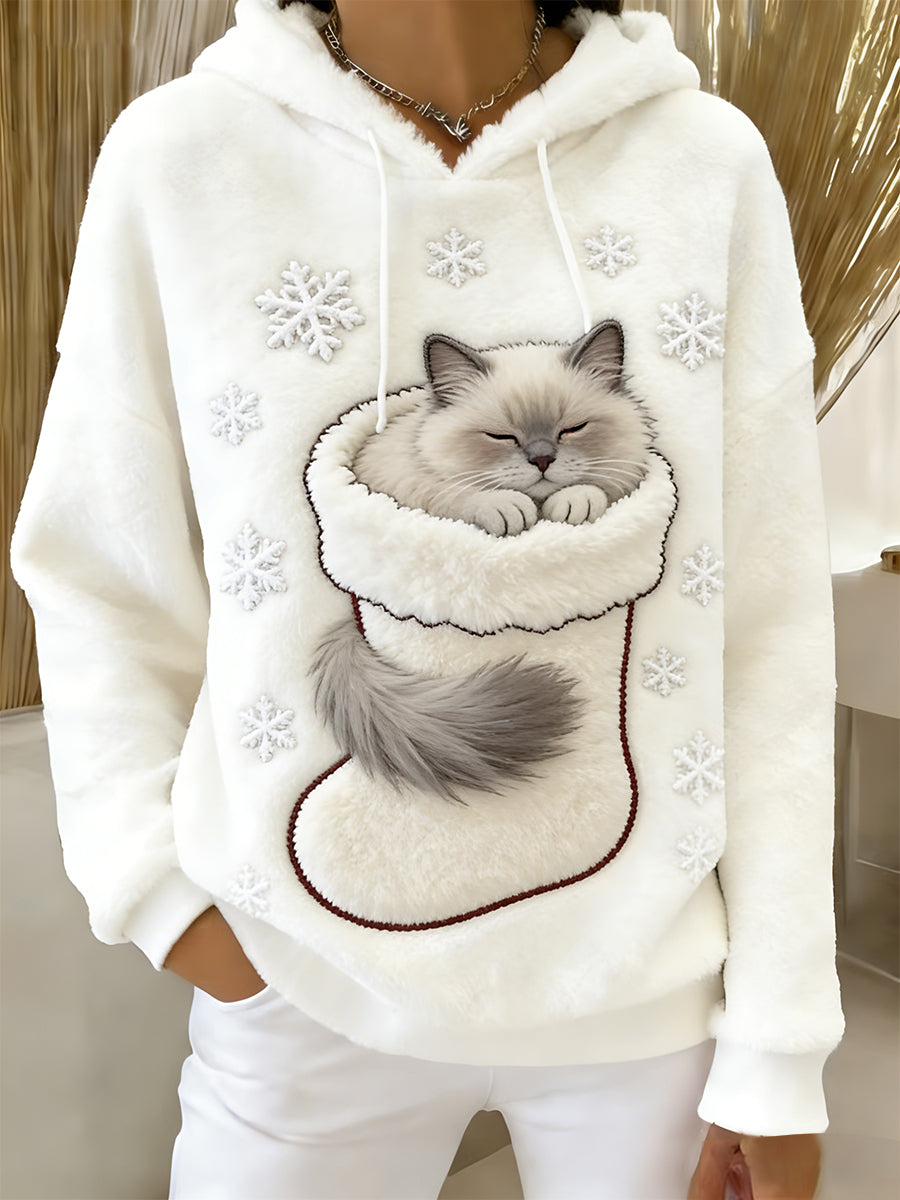 Ретро женски худи с животински принт от удобна фланела