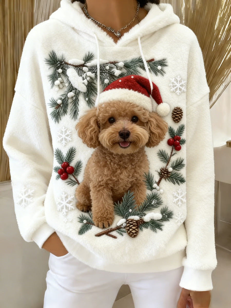 Ретро женски суитшърт с качулка и щампа на животни от комфортна фланела