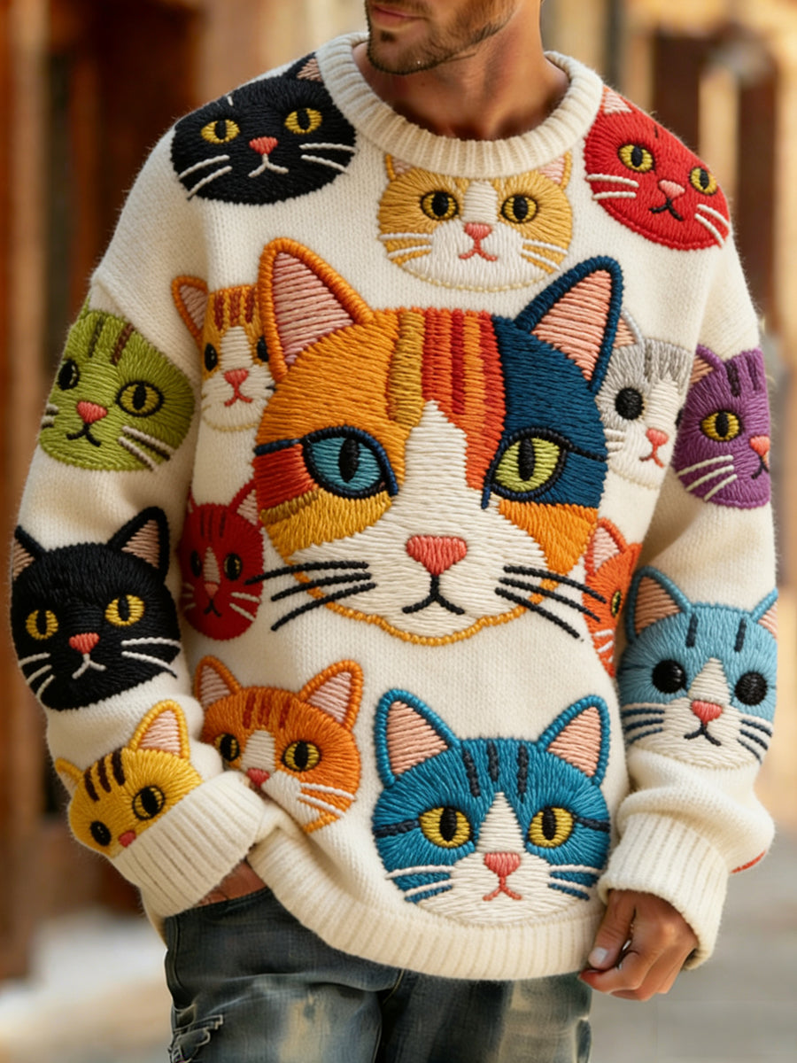 Ретро абстрактно животинско изкуство печат удобен плетен топ за мъже