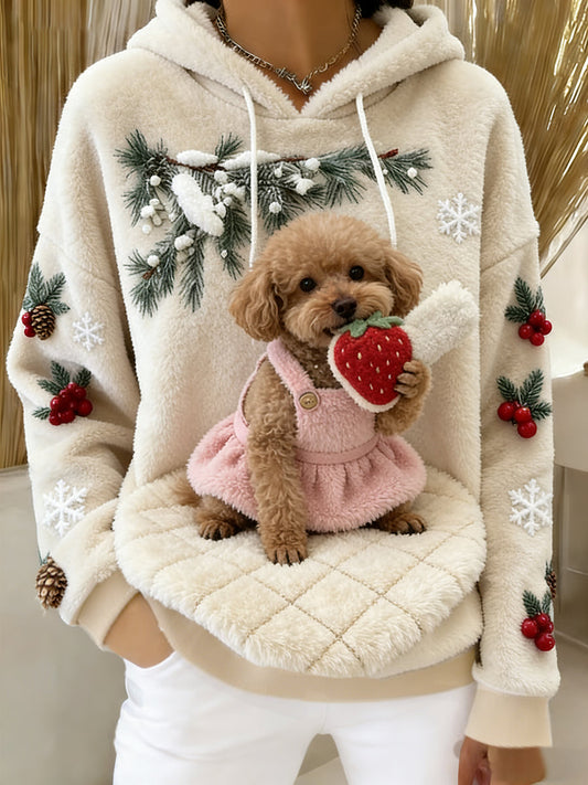 Ретро дамски суичър с качулка от фланела с животински принт